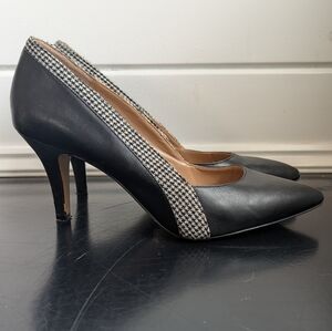 Kelly & Katie Black Pointed-Toe Pumps with Houndstooth Trim